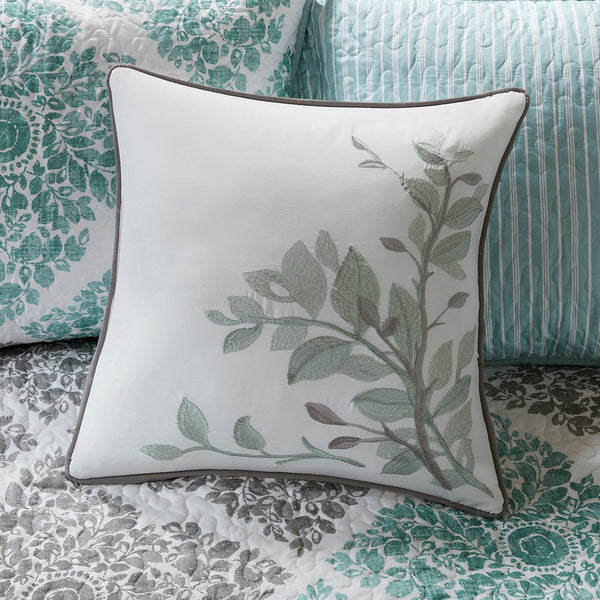 English Elm 6 Piece Reversible Daybed Cover Set Madison Park Claire Botanical Quilted Twin Cover with Shams and Decorative Pillow Aqua 15.75 L x 17.72 W x 8.27 H B035129018
