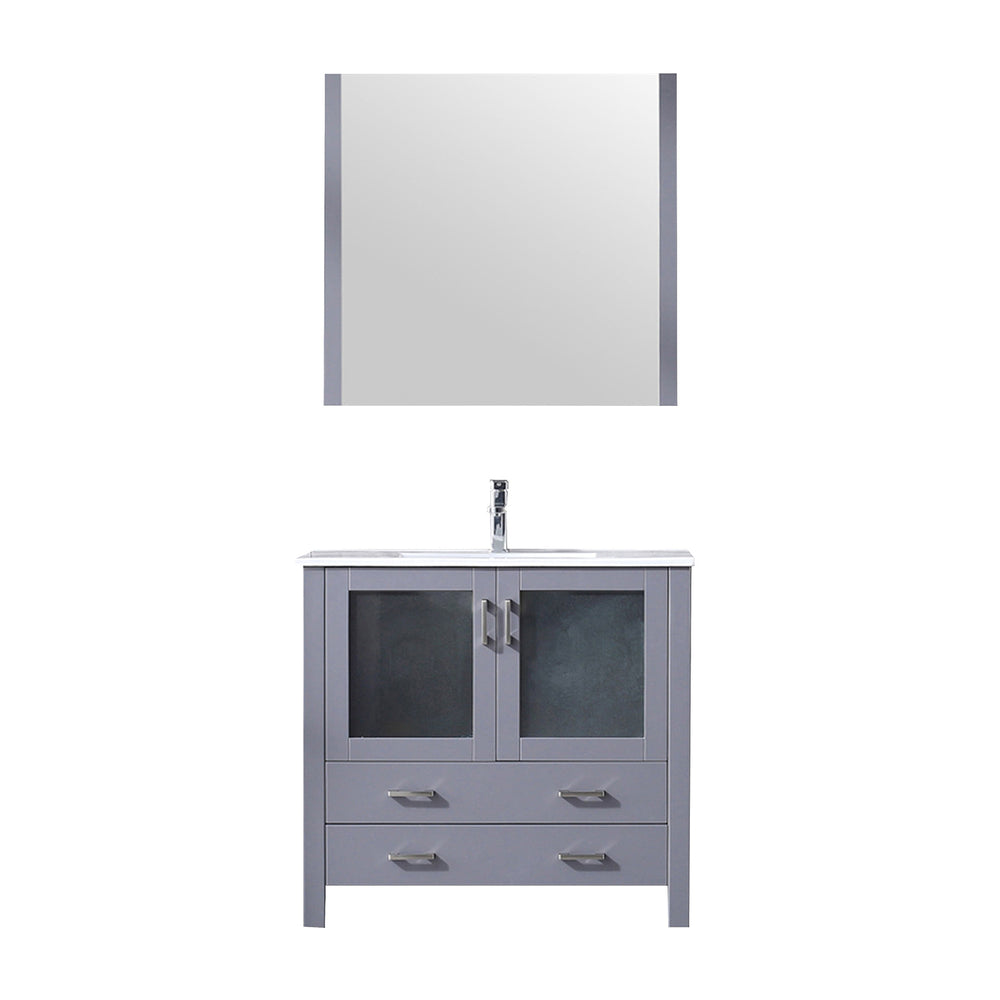 English Elm Dark Grey Bath Vanity 36in W x 18.25in D with White Ceramic Top, Chrome Faucet, 34in Mirror, Durable Finish B2731S01289