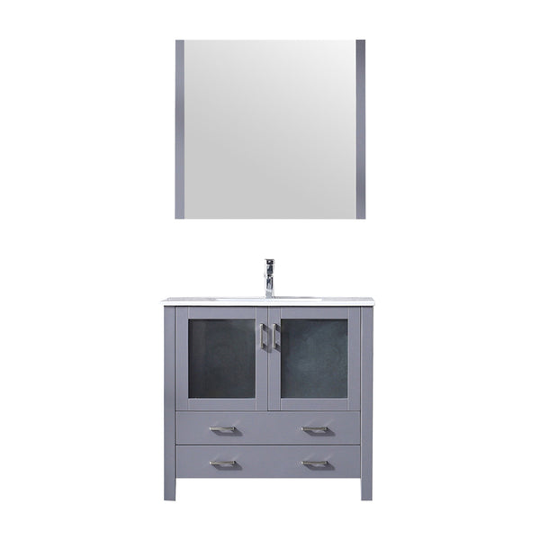 English Elm Dark Grey Bath Vanity 36in W x 18.25in D with White Ceramic Top, Chrome Faucet, 34in Mirror, Durable Finish B2731S01289