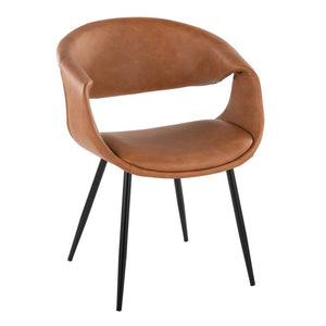 English Elm Upholstered Faux Leather Dining Chair Set with Black Metal Legs for Modern Interiors Camel B202S02101