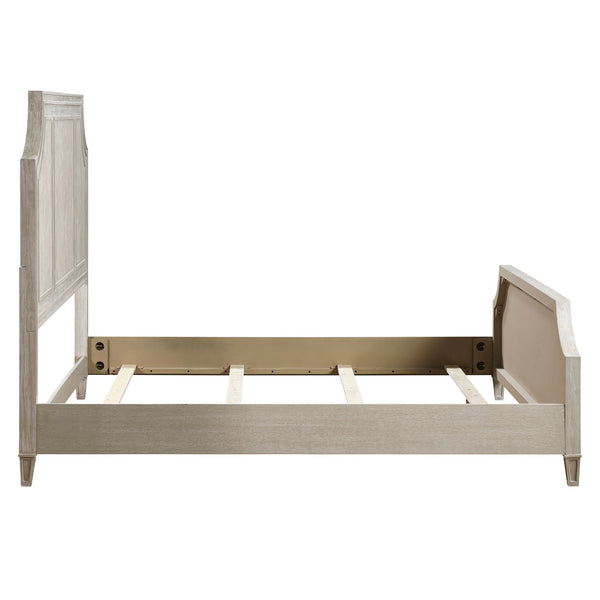 English Elm Traditional Leander Queen Bed Light Brown Oak Veneer Curved Frame Picture Molding Elegant Bedroom Statement B011S01105