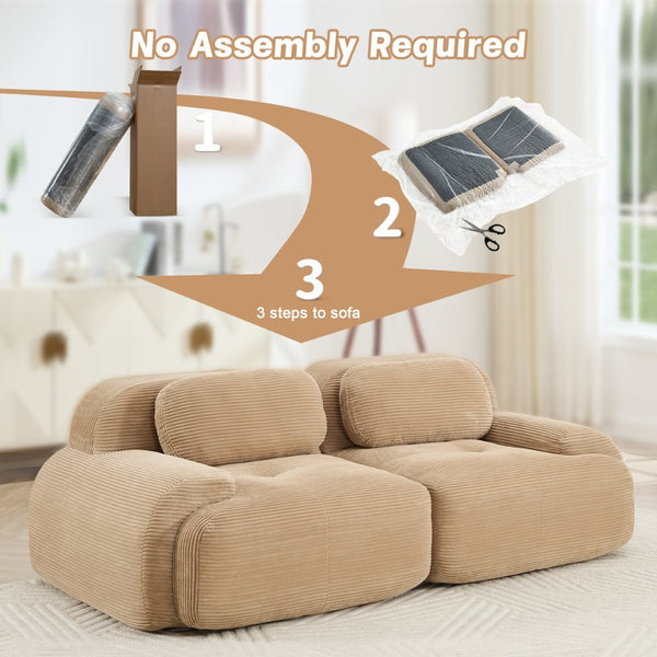 English Elm 82'' Curved Modular Sofa Corduroy Upholstered Two Seat Living Room Lounge Camel W714P323636
