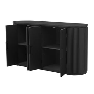 English Elm U_STYLE Vertical Striped Door Storage Cabinet with Metal Handles, Adjustable Shelves, 220lb Top Capacity Black WY000407AAB
