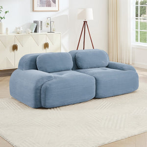 English Elm 82'' Curved Modular Sofa Corduroy Upholstered Two Seat Living Room Lounge Blue W714P323639