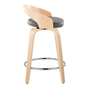 English Elm Grotto 24" Contemporary Fixed-Height Swivel Counter Stool with Faux Leather Cushion and Chrome Footrest Grey B202S00074