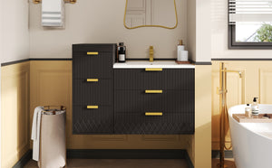 English Elm 24inch Bathroom Vanity with Sink - Wall-Mounted Floating Combo with Ceramic Basin, Modern L-Handle Design Black N710S324097B