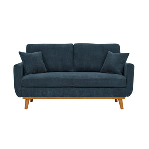English Elm Asher Mid-Century Corduroy Sofa with Vertical Channel Texture, Tapered Walnut Legs, 2-Pillow Comfort Blue B343P348952