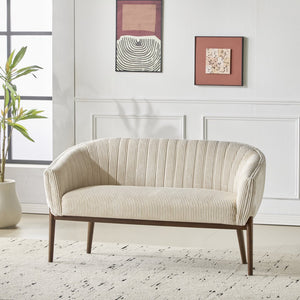 English Elm Christopher Knight Home® - Corduroy Channel-Tufted Recessed Arm Loveseat in Beige with Walnut Legs — Mid-Century Modern Comfort, Durable Pine Frame, Easy Assembly (55.25"L) N771P294708M