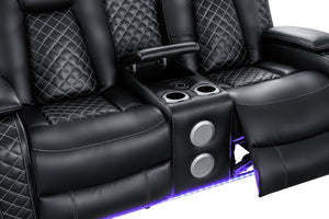 English Elm Leisureluxe Reclining Sofa Set with Led Lighting Wireless Charging and Storage Arms B2730S00015