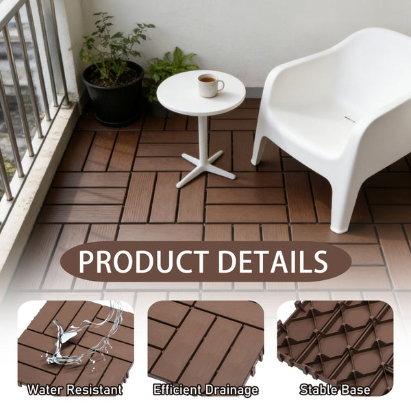 English Elm 11-pack Interlocking Wood Composite Deck Tiles Waterproof Snap Fit Patio Flooring W1578P352576