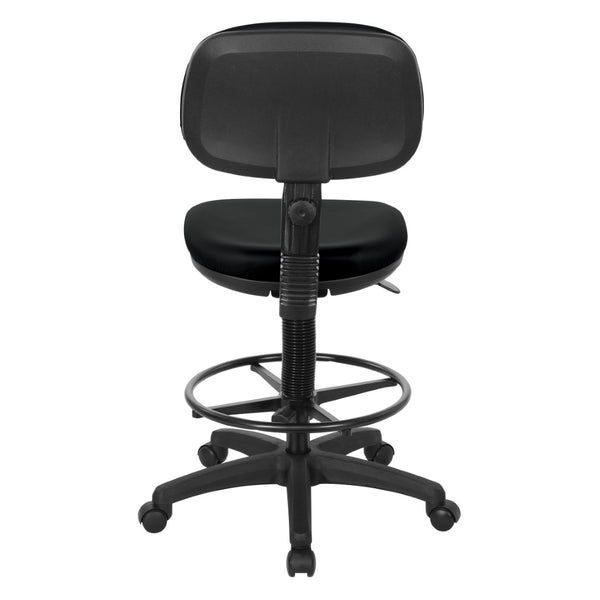 OSP Home Furnishings Sculptured Ergonomic Drafting Chair with Vinyl Upholstery for Studio and Lab Workspaces Dillon Black DC517V-R107