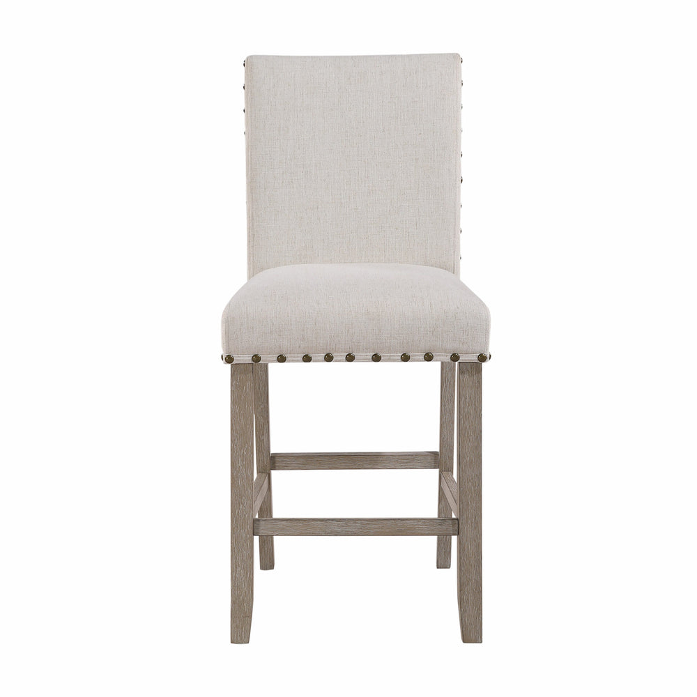English Elm MARIAN Gray Fabric Bar Stool Kit of 2 - White Finish, Nailhead Trim, Solid Wood Frame, Transitional Style B201P256314