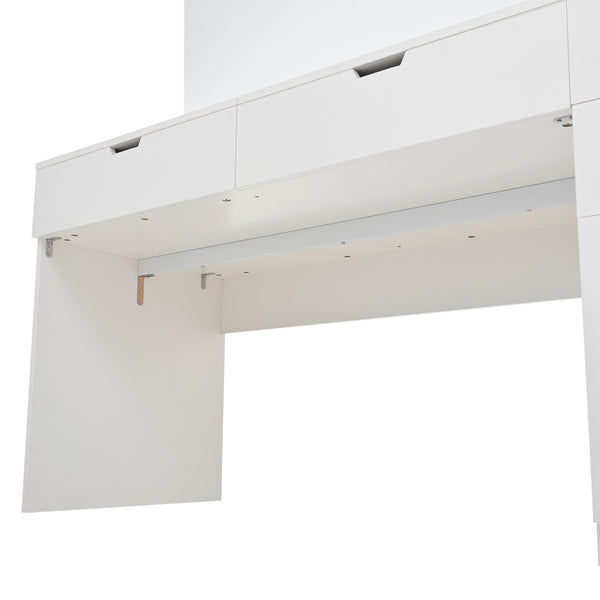 English Elm Versatile Makeup Vanity Desk with Mirror, Built-In Charging Station, 8 Hidden Storage Spaces, White N733S291664K