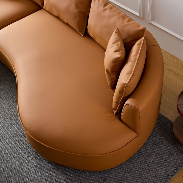 English Elm Modern Curved Sectional Sofa For Living Room - 5-Seat Eco-Leather Couch In Vibrant Orange Design W2582S00077