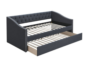English Elm Contemporary Tufted Burlap Daybed with Pull Out Trundle and Nailhead Trim Detail B011S02042