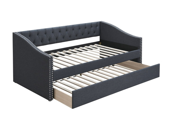 English Elm Contemporary Tufted Burlap Daybed with Pull Out Trundle and Nailhead Trim Detail B011S02042
