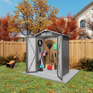 English Elm 5x3 Ft Galvanized Steel Outdoor Storage Shed with Peaked Roof and Lockable Door W3213P309352