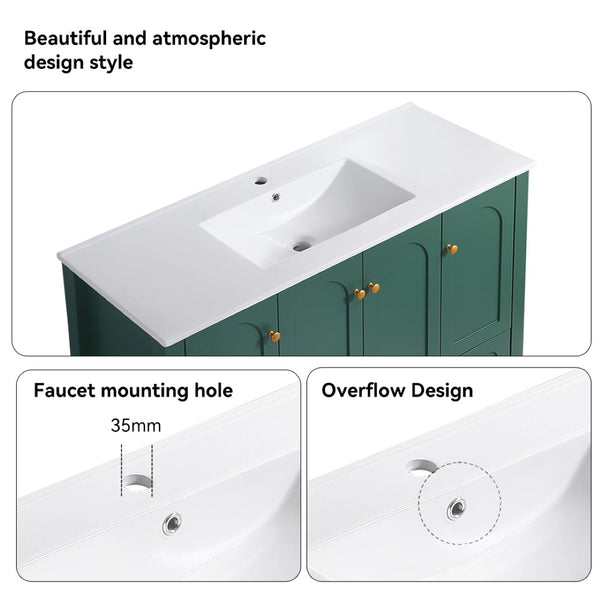 English Elm 48" Sage Bathroom Vanity with Ceramic Sink Mdf Cabinet Soft Close Doors Drawers Green W3133S00001