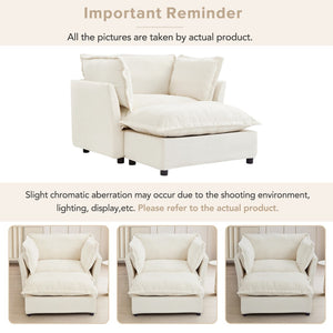English Elm Modern Chenille Accent Chair with Ottoman Plush Wide Seat Curved Arms for Bedroom Beige N719P428439A