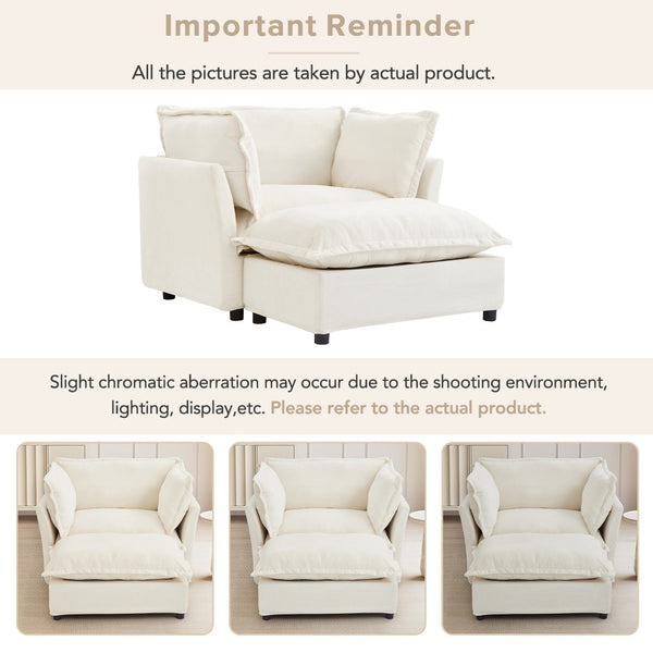 English Elm Modern Chenille Accent Chair with Ottoman Plush Wide Seat Curved Arms for Bedroom Beige N719P428439A