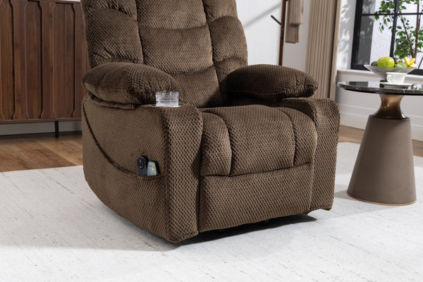 English Elm Ultra Wide Velvet Swivel Lounge Chair with Massage Heating and Powered Lift Assist Brown W547P425984