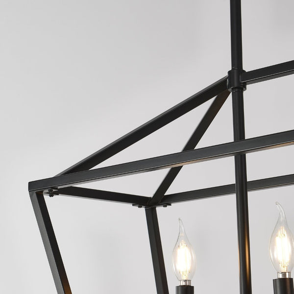English Elm 5-light Industrial Farmhouse Chandelier Matte Black Metal Linear Pendant for Kitchen Island W5008P465021