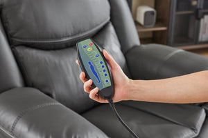 English Elm Black Air Leather Massage Recliner with Vibration Heating for Living Room Lounge Gray B2766P488713