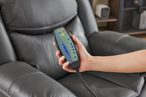 English Elm Black Air Leather Massage Recliner with Vibration Heating for Living Room Lounge Gray B2766P488713