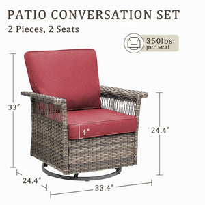 English Elm 2 Outdoor Swivel Rocker Patio Chairs High Back Deep Seat Olefin Cushions Steel Base Red T3773P416508
