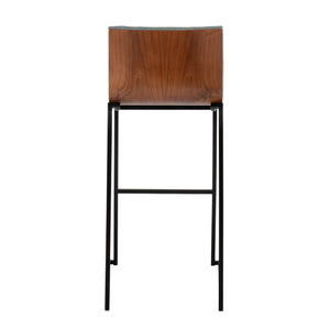 English Elm Mason Mara 30" Barstool Set Of 2 - Contemporary Black Metal, Walnut Wood & Green Fabric Seating B202P222243