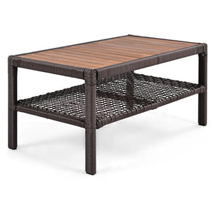 English Elm GO 4 Pieces Outdoor Acacia Wood Sofa Set with Removable Cushions, Woven Armrests & Coffee Table Blue N704G201247C