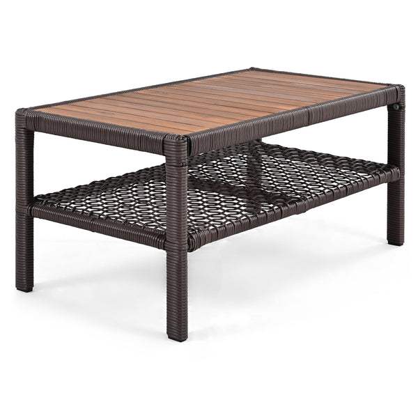 English Elm GO 4 Pieces Outdoor Acacia Wood Sofa Set with Removable Cushions, Woven Armrests & Coffee Table Blue N704G201247C