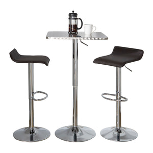 English Elm Bistro Square-Ale Adjustable 3-Piece Bar Set by LumiSource — Silver Chrome Frame, Brown PVC Seats, Modern Comfort B202S01476