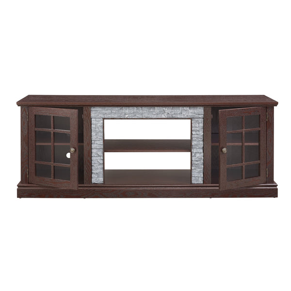 English Elm 70" Modern TV Stand with Faux Stone Top, Spacious 2-Door Media Console with Cable Management and Adjustable Shelves, Vintage Metal Handles, Durable MDF Construction for Living Room Entertainment (Fits up to 75") Cherry W2275P342689