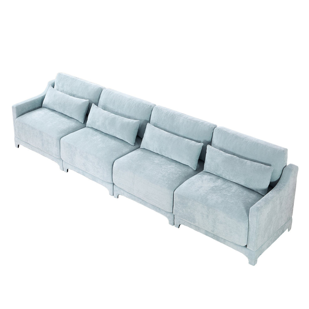 English Elm Four-Seater Chenille Sofa In Sky Blue - Ergonomic Design, Solid Wood Frame, Perfect For Lounges & Hotels W714S01210