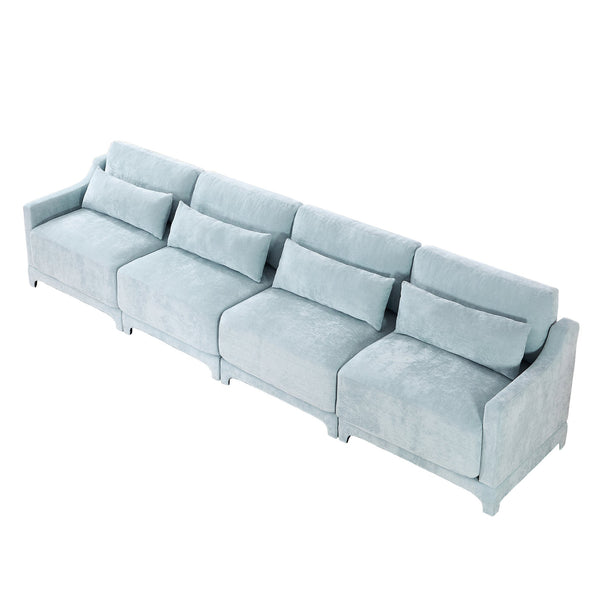 English Elm Four-Seater Chenille Sofa In Sky Blue - Ergonomic Design, Solid Wood Frame, Perfect For Lounges & Hotels W714S01210