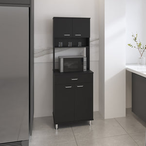 English Elm 1-Drawer Wenge Area Pantry Cabinet with 5 Shelves, 4 Doors, Mini Stove Space & Adjustable Metal Legs, Compact 66.5" Storage Solution B06280023