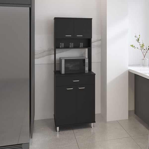 English Elm 1-Drawer Wenge Area Pantry Cabinet with 5 Shelves, 4 Doors, Mini Stove Space & Adjustable Metal Legs, Compact 66.5" Storage Solution B06280023