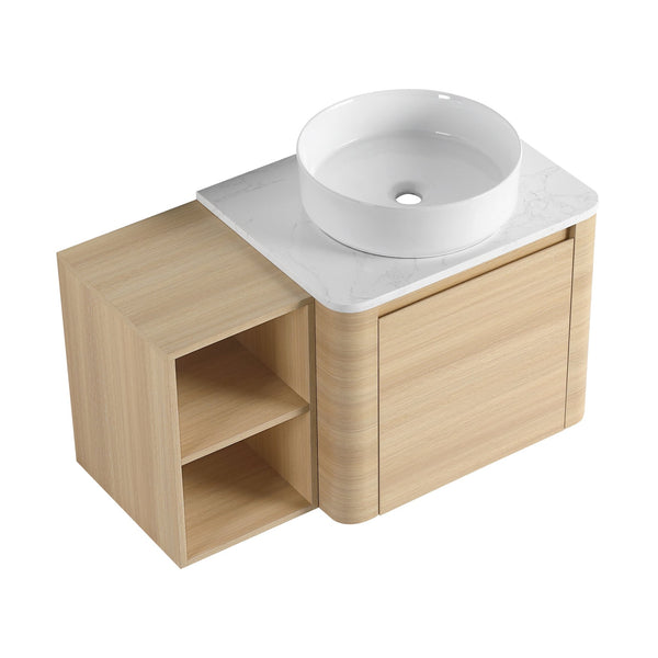 English Elm 36'' Wall-Mounted Bathroom Vanity With Stylish Ceramic Sink, Soft-Close Door, And Smart Storage Solutions W999S00467