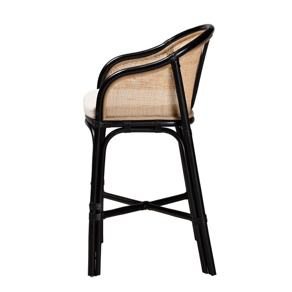 English Elm Modern Woven Rattan Counter Stool with Cushion Bohemian Kitchen Seating B2750P467680