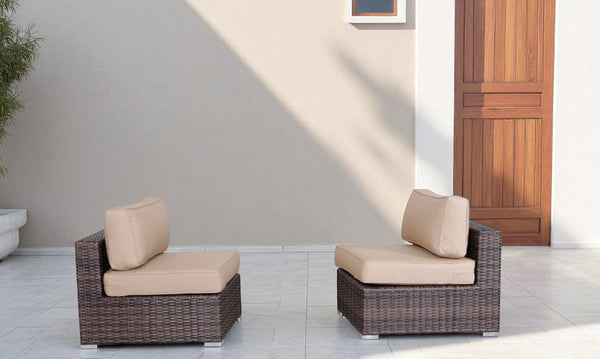English Elm 28" Armless Outdoor Chairs Set of 2 with Sunbrella Cushions — HDPE Wicker, Weatherproof, Fully Assembled B120P352239