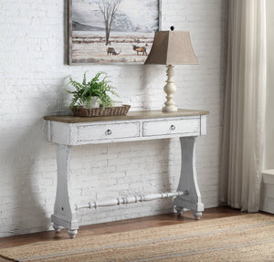 English Elm Carminda Antique White Console Table with 2 Drawers, French Front, KD Design, 70lb Top Capacity B2726P272316