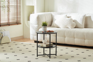 English Elm Small round side table with 2-tier shelf, farmhouse nightstand & accent table for small spaces, Black W2516P272955