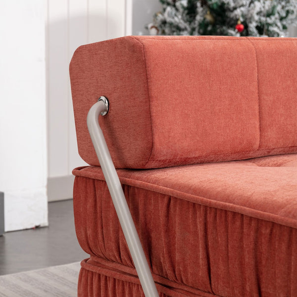English Elm Green Chenille Floor Sofa Convertible Futon Chair with Modular Sleeping Support Orange W3612P376633