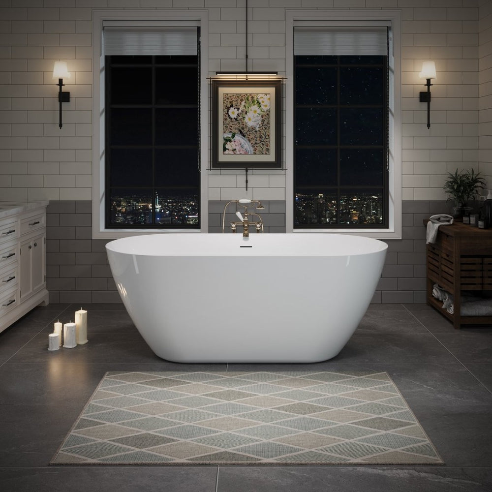 English Elm 55" Oval Acrylic Soaking Bathtub Freestanding Glossy White Spa Bath for Bathroom T5287P474462