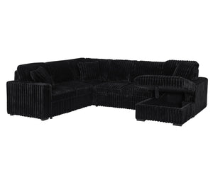 English Elm 122 Plush U-Shape Sectional Sofa Bed with USB Ports, Hidden Storage Chaise & Spacious Armrest Comfort Black W1417S00135