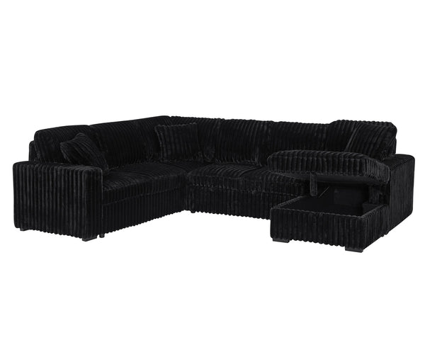 English Elm 122 Plush U-Shape Sectional Sofa Bed with USB Ports, Hidden Storage Chaise & Spacious Armrest Comfort Black W1417S00135