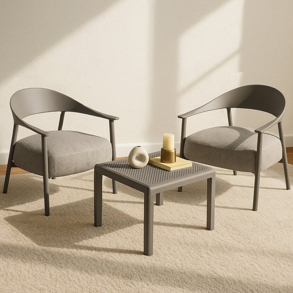 English Elm Modern 2-Piece Accent Chair Set with Coffee Table — Plush Cushions, Sturdy Iron Frame, Compact Chic Design Warm Grey W3450P323348