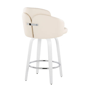 English Elm Fixed-height Swivel Counter Stools with Faux Leather Seats and Chrome Footrest Set of 2 B202S01812