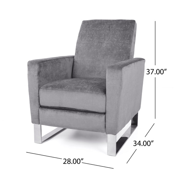 English Elm Christopher Knight Home® - Arvin Plush Push-Back Recliner with Stainless Steel Legs — Modern Fabric Comfort for Living Rooms Grey 65272.00FGRY